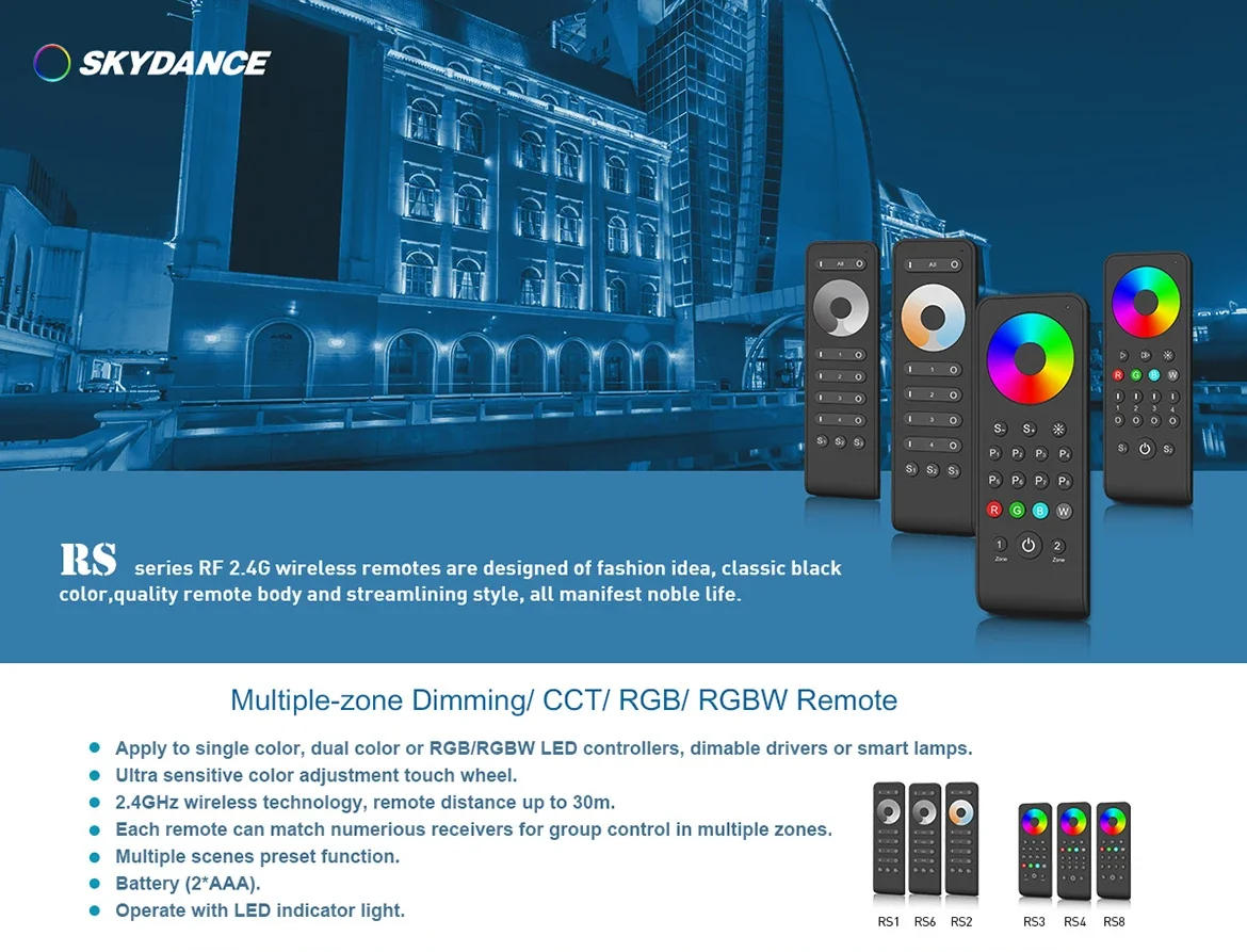 Description Picture 3 of itemRS3 RS4 RS8 RS9 1/2/4/8 Zone 2In1 RF(2.4GHz) Dim 18key+Touch Wheel Remote For RGB/RGBW LED strip Light Or Module controller