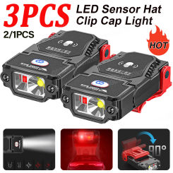 1/2/3PCS LED Induction Headlamp MINI Hat Cap Clip Light USB Rechargeable Head Flashlight for Camping Fishing Lantern Work Light
