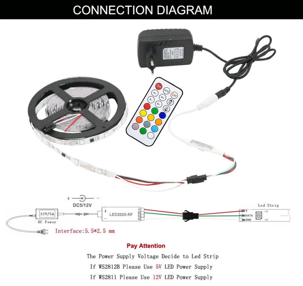 Description Picture 6 of itemNEW DC5-24V WS2812B WS2811 LED Controller RF 14key / 21Key Remote Wireless 350+ Dream Effect 3pin SM JST RGB IC Led Strip Lights