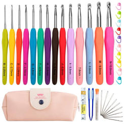 15PCS Crochet Hooks Kit 2.0mm to 8.0mm Aluminum Crochet Needles Set with Storage Bag Yarn Weave Knitting Needle DIY Weaving Tool