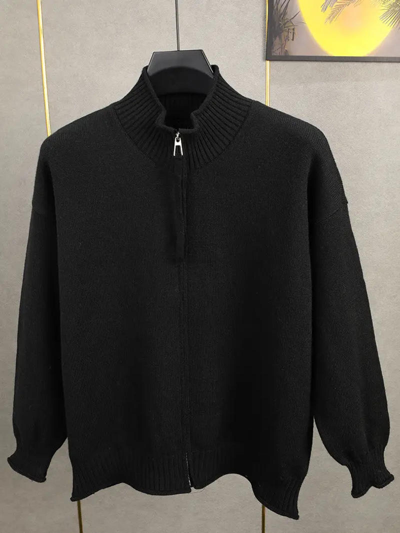 Description Picture 5 of itemAmerican Trendy Brand Sweater Coat Men's Autumn/Winter Zipper Stand Up Neck Lazy Style Jacket Knitted Cardigan Female Clothing