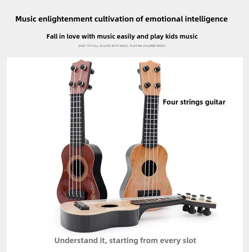 Description Picture 6 of item1Pc 25cm Ukulele Toys Children's Small Guitar Model Musical Enlightenment Music Instrument Toy Mini 4-String Guitar