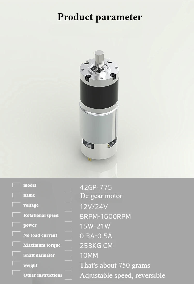 Description Picture 6 of item12V24V Planetary Gear DC Low-Speed Motor DC 775 Long Life Ultra-High Torque Forward And Reverse 42mm Planetary Brushed GearMotor
