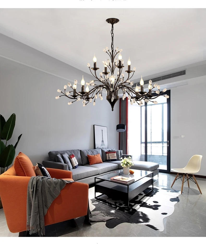 Description Picture 4 of itemModern LED Crystal Chandeliers For Living Dining Bedroom Kitchen Pendant Lamp Lustre American Vintage Hotel Villa Hanging Lights