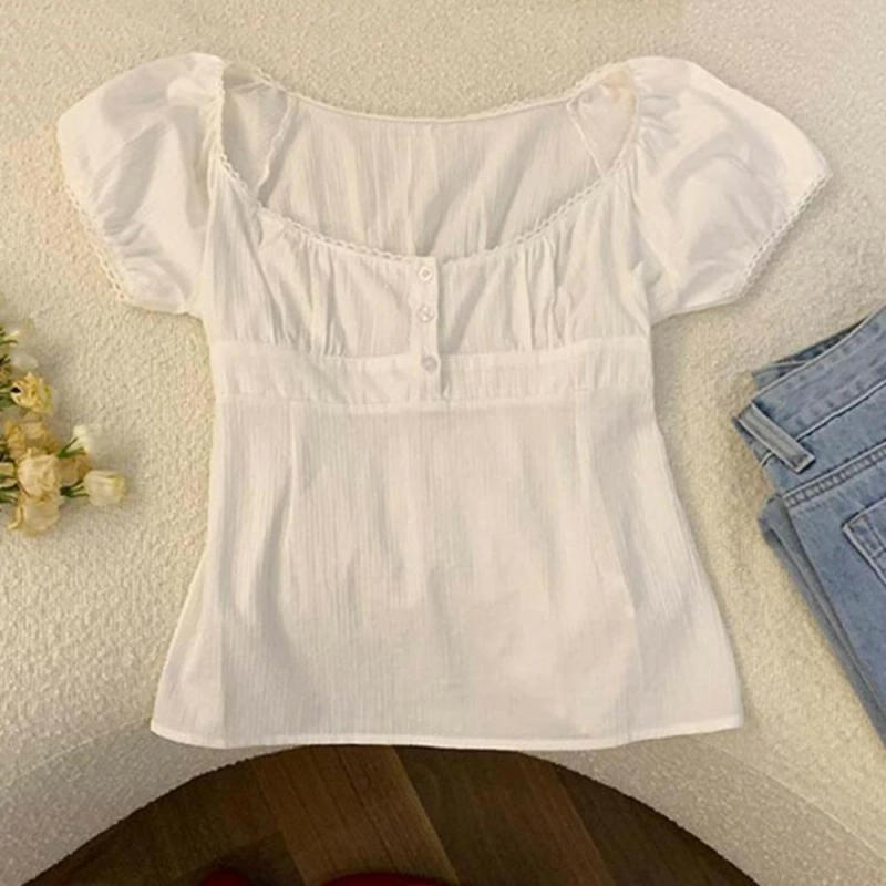 Description Picture 3 of itemShort Sleeved Female Low-necked Tops Shirt Commuting Bottoming Shirt Low-necked White Short T-shirts White Thin