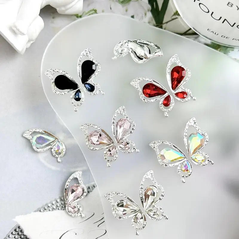 Description Picture 5 of item10Pcs Exquisite Colored Glass Nail Rhinestones Charms Hollowed-out Full Diamond Alloy Half Wings Nail Decorations DIY Manicure
