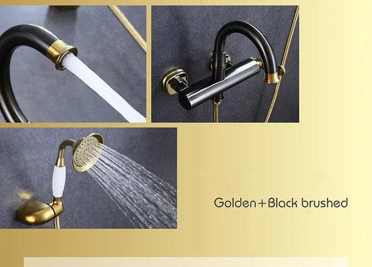 Description Picture 6 of itemGold Bathtub Shower Set Wall Mounted Chrome Gold Faucet Brass Classical Hot and Cold Bathroom Set