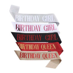 Black Red Glitter Birthday Sash Scarf  for Girls Kids Blue White Happy Birthday Queen Sashes Belts Women Party DIY Decoration