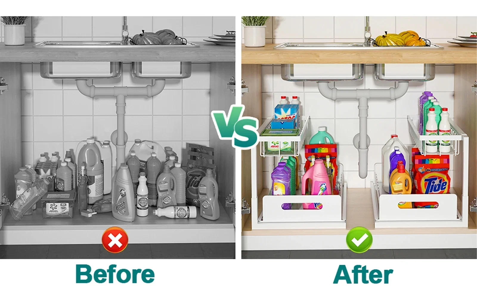 Description Picture 3 of itemUnder Sink Organizers and Storage,with Sliding Drawer 2 Tier Multi-purpose Bathroom Shelf Organizer for Kitchen Bathroom Storage