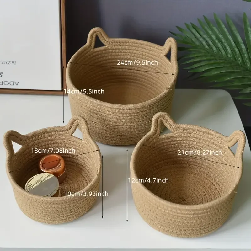 Description Picture 2 of itemCute cat ear storage basket: a desktop miscellaneous storage box suitable for office and home decoration