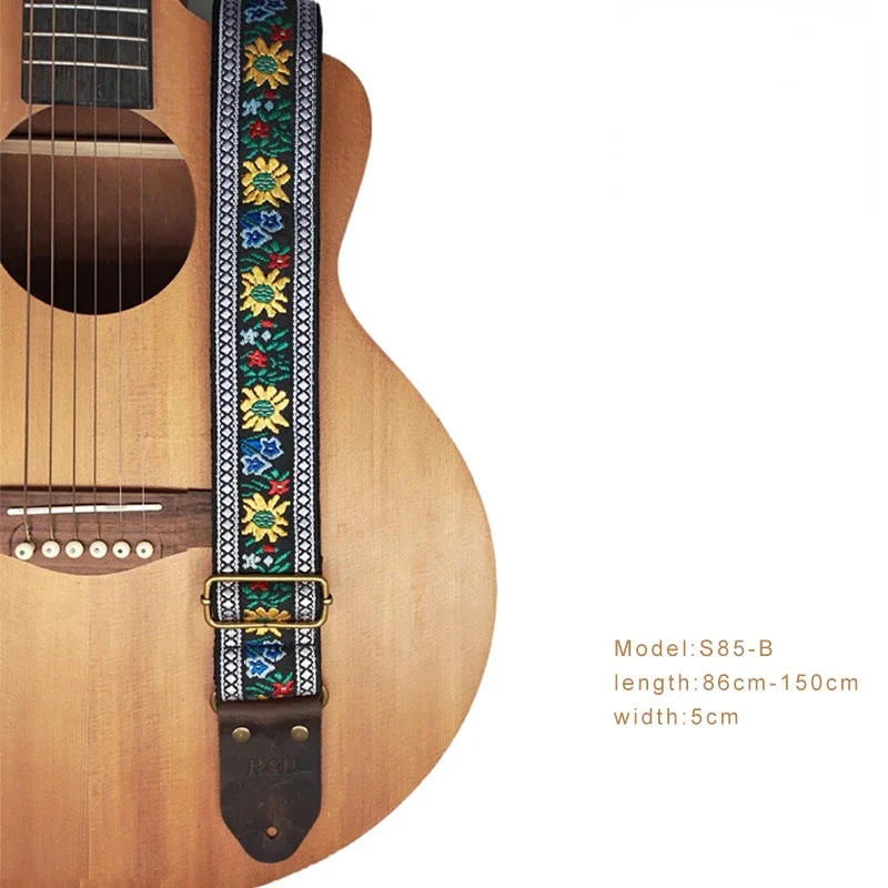 Description Picture 4 of itemNew Ethnic Style Jacquard Leather Guitar Strap for Folk Guitar Electric Acoustic Ukulele Bass Guitar Accessories