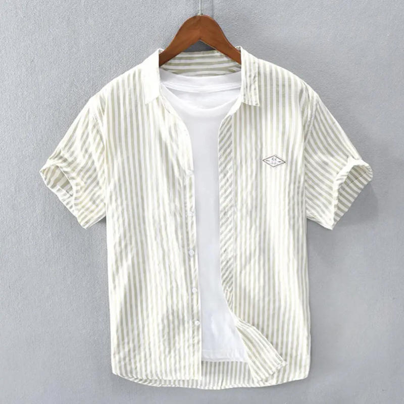Description Picture 5 of itemYouth Striped Shirt Men Formal Shirt Men's Summer Lapel Dress Shirt Single-breasted Mid Length Cardigan for Formal Business