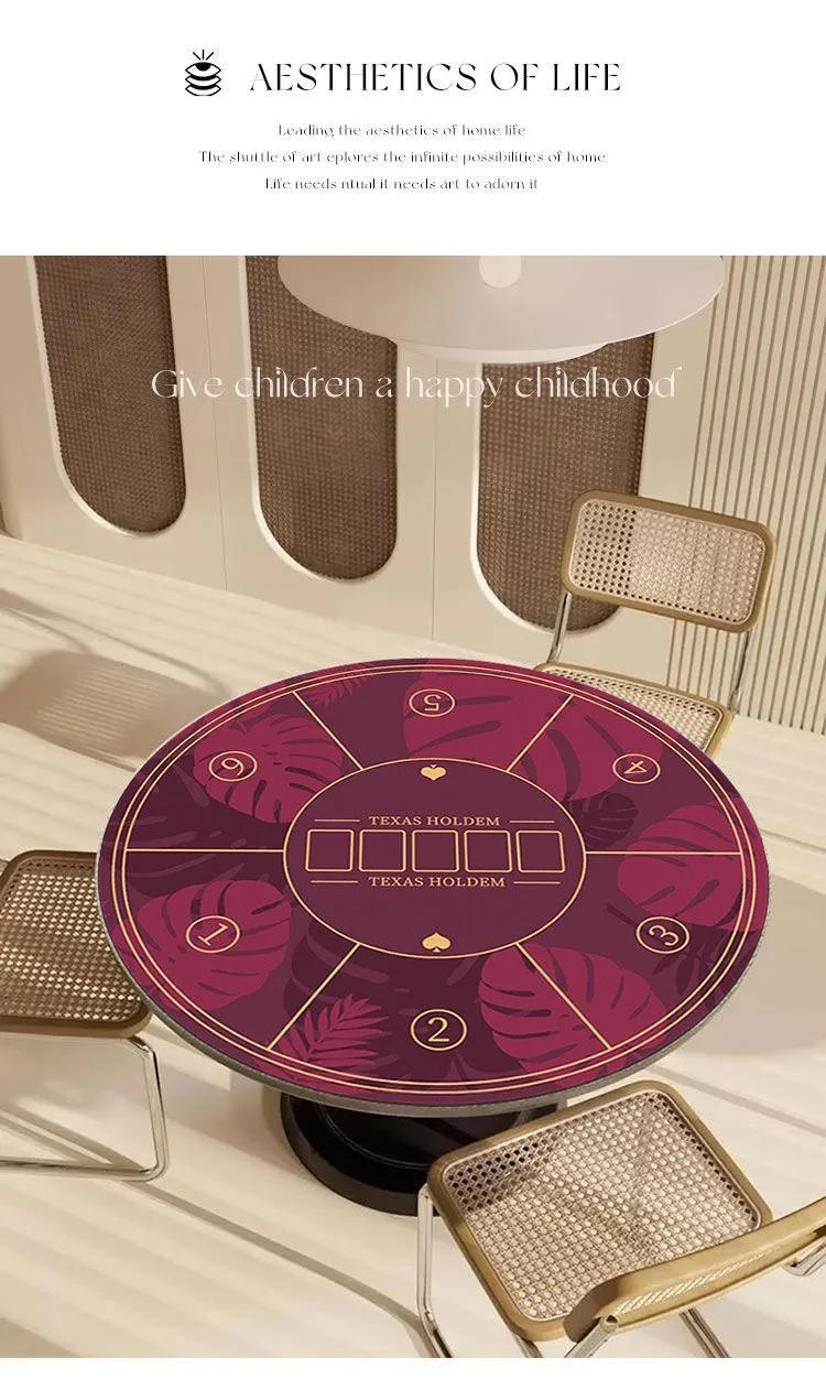 Description Picture 5 of itemTable Mat 6 Players Texas Hold'em Table Cloth 47inch Waterproof Rubber Round Poker Mat Portable Casino Board Game Top Layout