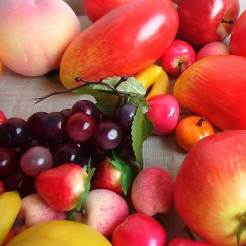 Description Picture 4 of itemHigh Simulation Artificial Fruits Red Apples  Orange Lemon Peach Pear Watermelon Banana Fake Fruits Shop Model Decor