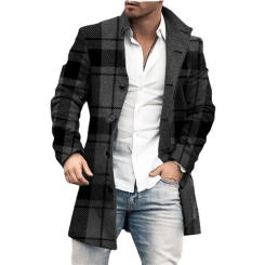 2023 Autumn/Winter New Men's Fashion Casual Wool Stand Neck Mid Length Pocket Casual Coat