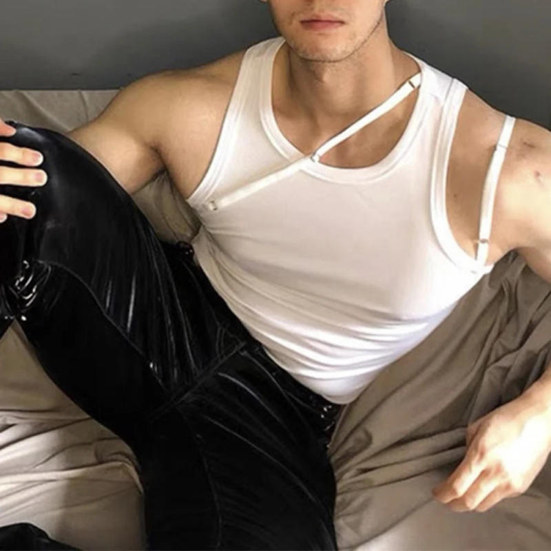 Description Picture 5 of itemT-shirt Tank Tops Vest Elastic Slim Fit Irregular Strap Mens Sexy Sleeveless Sling Tight Daily Holiday Comfy Male