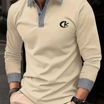 Autumn/Winter New 3D Printed Men's Long Sleeve Casual Solid Color Breathable Lapel Sports Large Size High Quality Polo Shirt