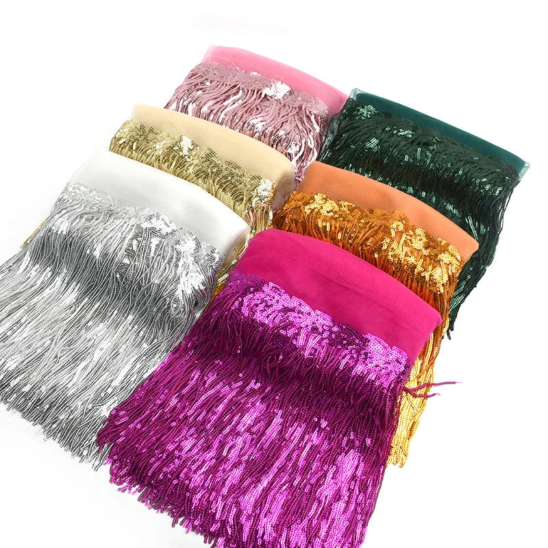 Description Picture 4 of item1-10Yards Meetee 18cm Sequin Fringe Trim Tassel Glitter Lace Fringes for Dance Clothes Dresses Decorative DIY Sewing Accessories