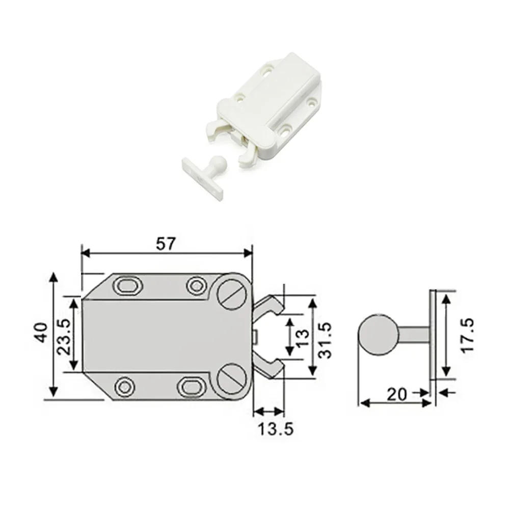 Description Picture 4 of item3kg Hold Loft Catch Hatch Push Attic Cupboard Latch Press Lock Cabinet Panel Plastic Rebound Door Latch Hardeware