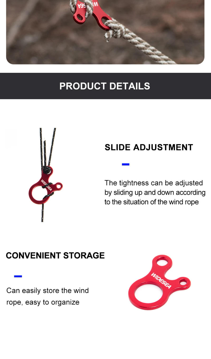 Description Picture 4 of itemWidesea 4pcs Camping Hiking Tent Wind Rope Buckle Adjustable Aluminium Alloy Cord Buckles Equipment Outdoor Tents Accessory