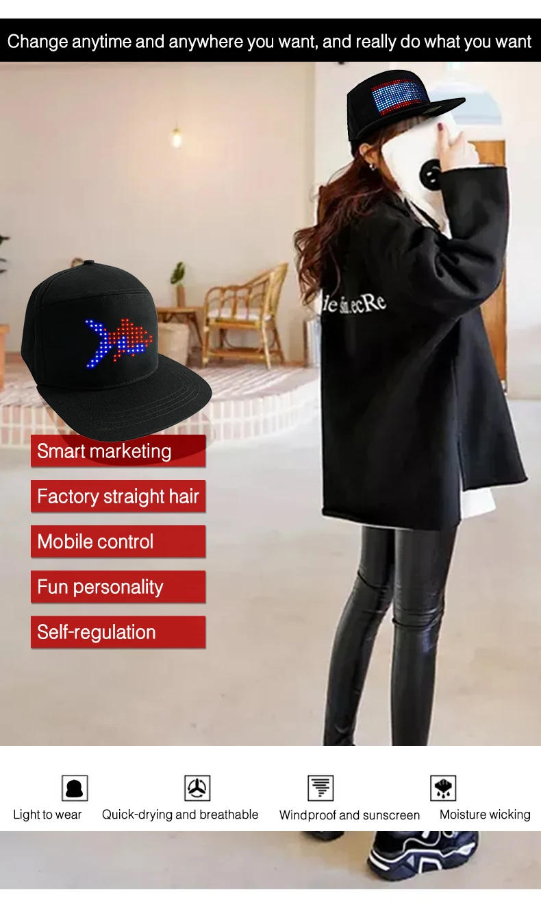 Description Picture 5 of itemLED Lighting Hat With Programmable APP Control LED Matrix Scrolling Text Display Message Pattern for Happy Club Party Cool Cap
