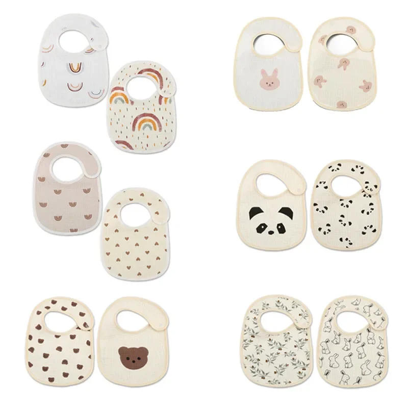 Description Picture 2 of item2pcs/set Waterproof Baby Bibs Cotton Infant Feeding Bib Newborn Burp Cloths Bandana for Kids Boys Girls Soft Saliva Towel