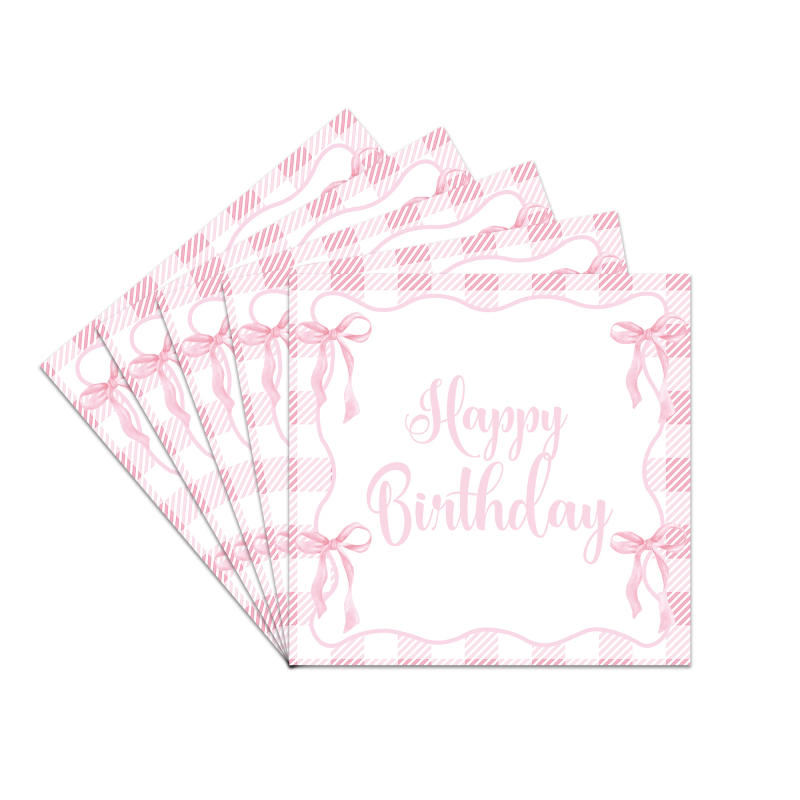 Description Picture 6 of itemNew Checkered Pink Bow Party Birthday Decoration Tableware Disposable Tablecloth, Tissue, Paper Plate, Paper Cup Supplies