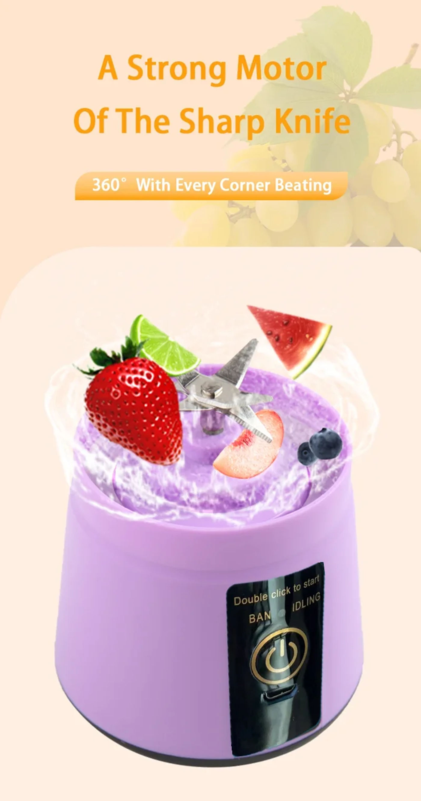 Description Picture 5 of item1Pc Portable Fruit Juice Blenders Summer Personal Electric Mini Bottle Home USB 6 Blades Juicer Cup Machine For Kitchen