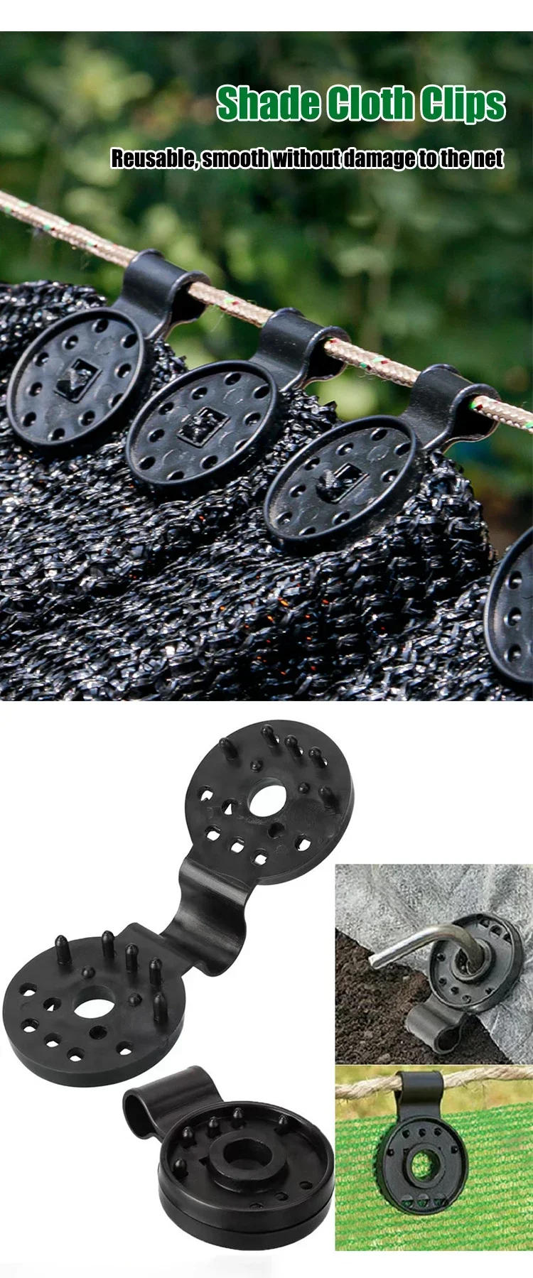 Description Picture 3 of item10-100Pcs Shade Cloth Clips Shade Fabric Clamps Grommets for Net Mesh Cover Sunblock Fabric in Garden Backyard Greenhouse Fixer