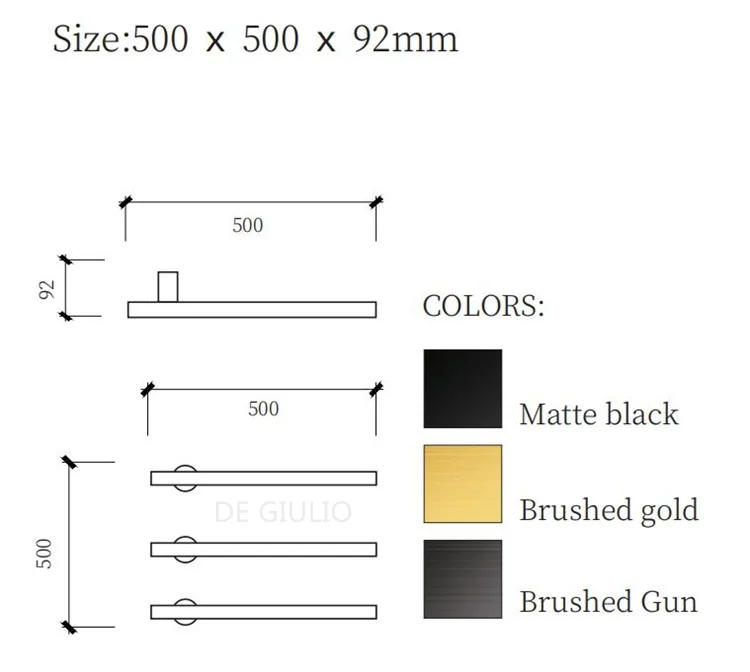 Description Picture 4 of itemCustomized color Space Saving Tower Hanger Indoor Towel Rack For Bathroom 3-Arm Black Wall Mounted Electric Towel Warmer