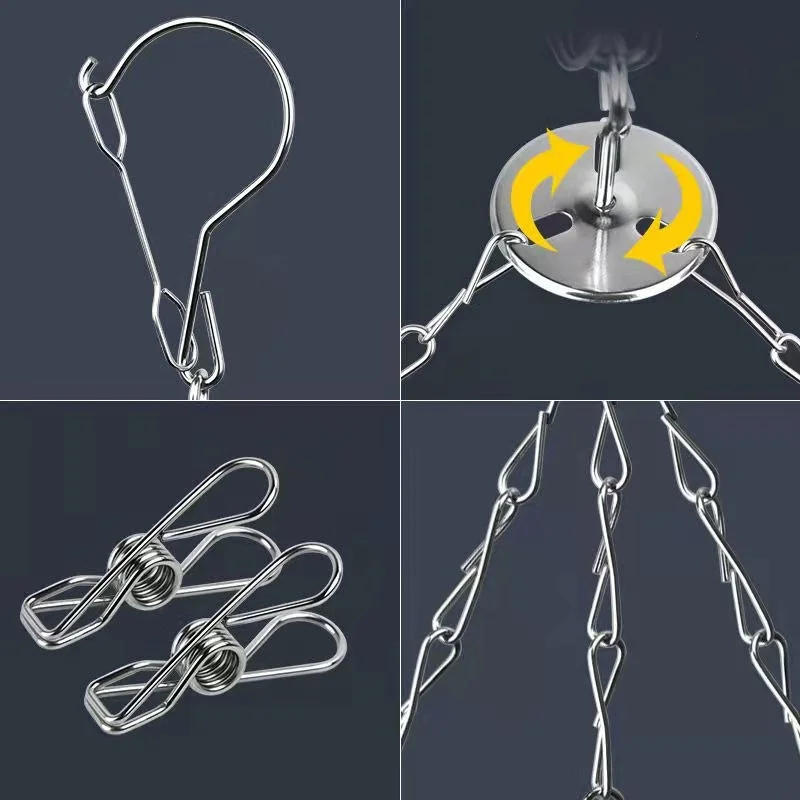 Description Picture 5 of item16 Clip Hanger Stockings Rack Stainless Steel Multi-Clip Drying Sock Round Folding Hook