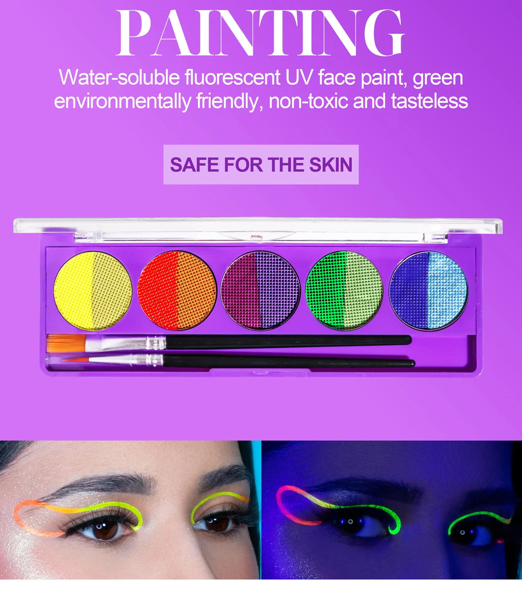 Description Picture 4 of item5 Colors Luminous Pigments, Luminous Neon Makeup Facial Painting,Suitable for Children and Adults for Halloween and Party