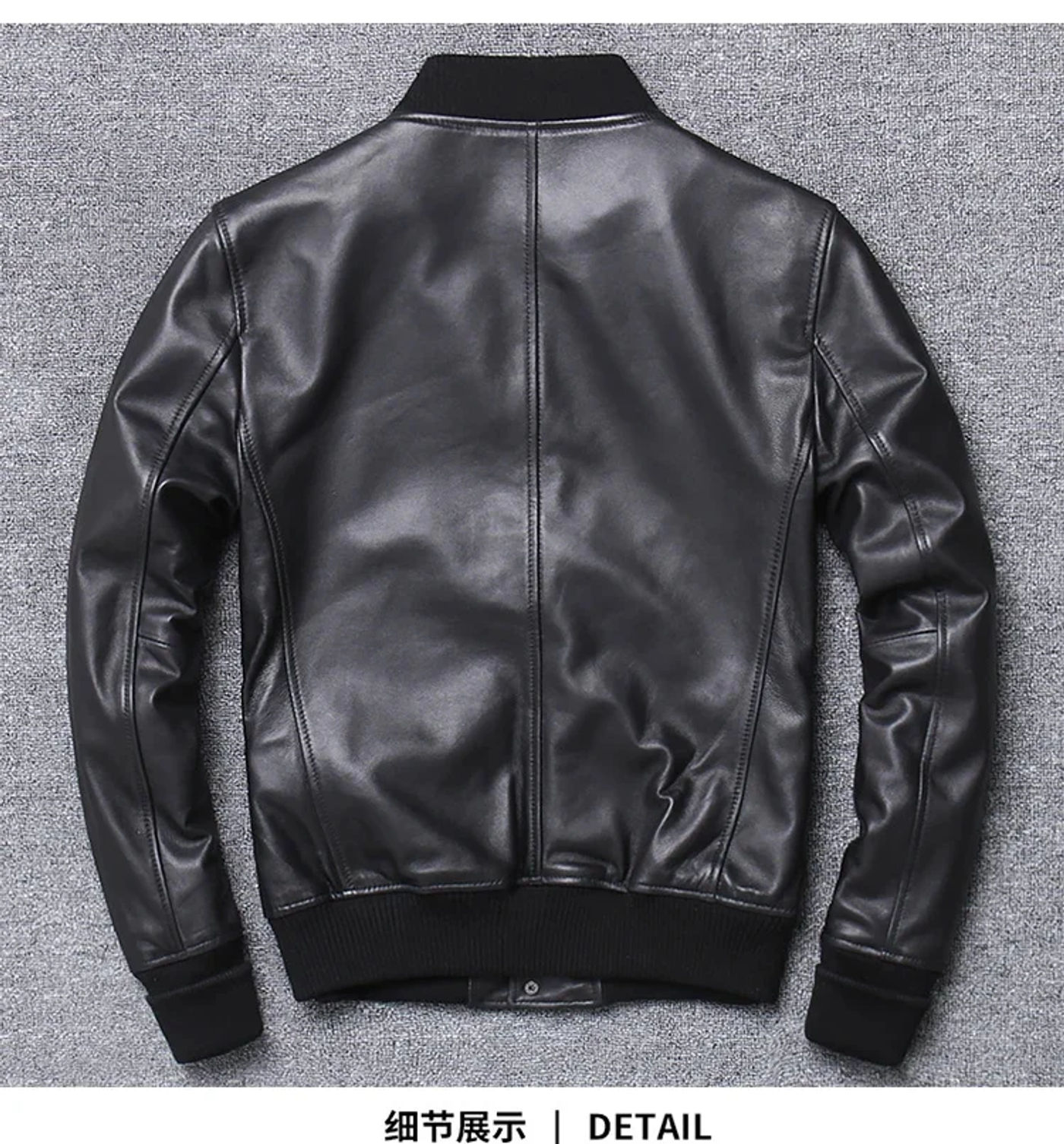 Description Picture 5 of itemFast Shipping Men's Genuine Leather Baseball Jacket Large Capacity Slim Fit Locomotive Black Soft Sheepskin Coat