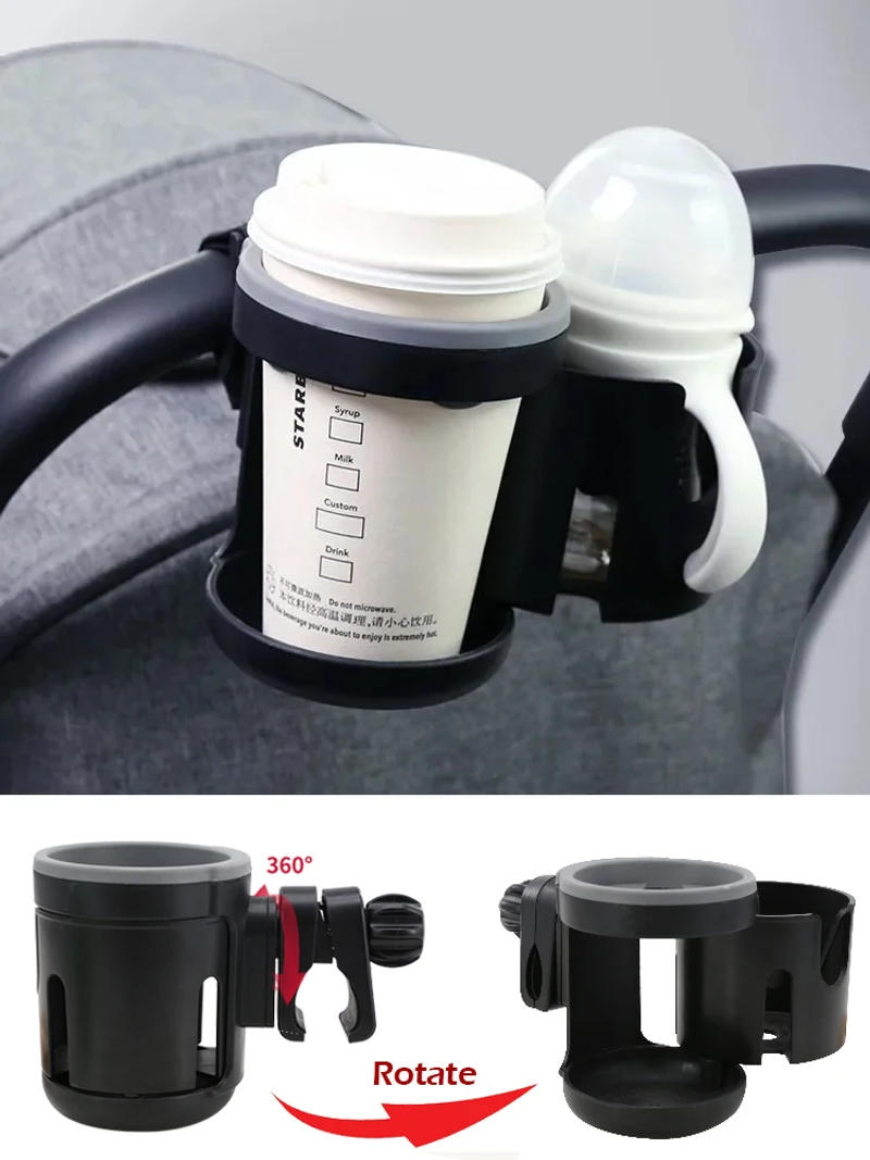 Description Picture 2 of itemStroller Cup Holder Phone Support Milk Bottle Drink Cup Holder Conversion 2 Cups for Universal Pram Baby Stroller Accessories