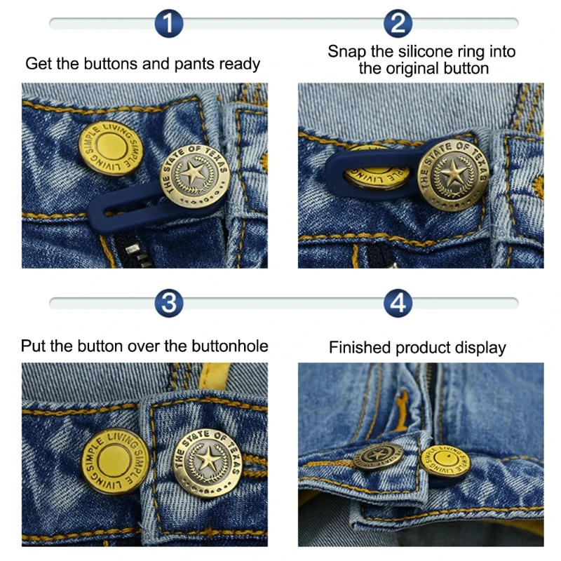 Description Picture 3 of item5pcs Metal Button Extender Perfect To Any Jeans Pants Free Sewing Retractable Jeans Waist Button Extended Buckles Fixing Kit