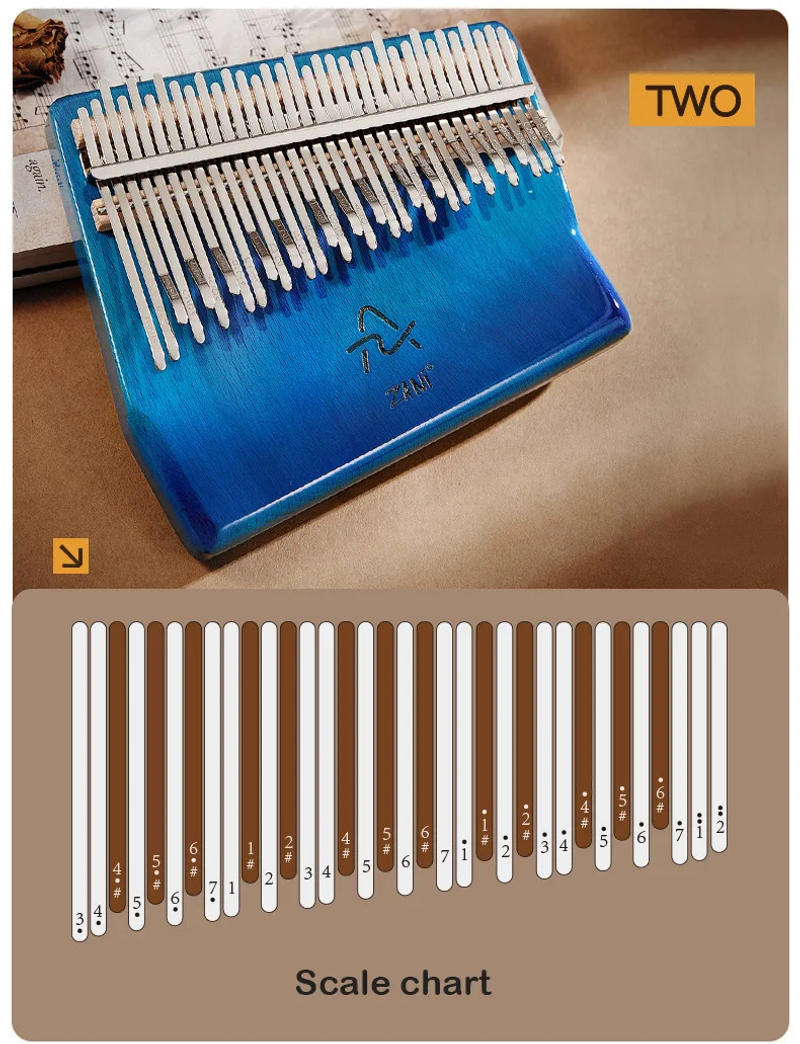 Description Picture 5 of item34 Keys Kalimba Thumb Piano Veneer Beech Wood 34 Key Kalimba Finger Piano Musical Instrument with Storage Box Music Lover Gifts