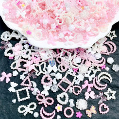 50pcs 3D Kawaii Pink Mixed Ranbom Resin Nail Art Charms Cartoon Pink White Nail Rhinestones Decorations DIY Accessories Supplies