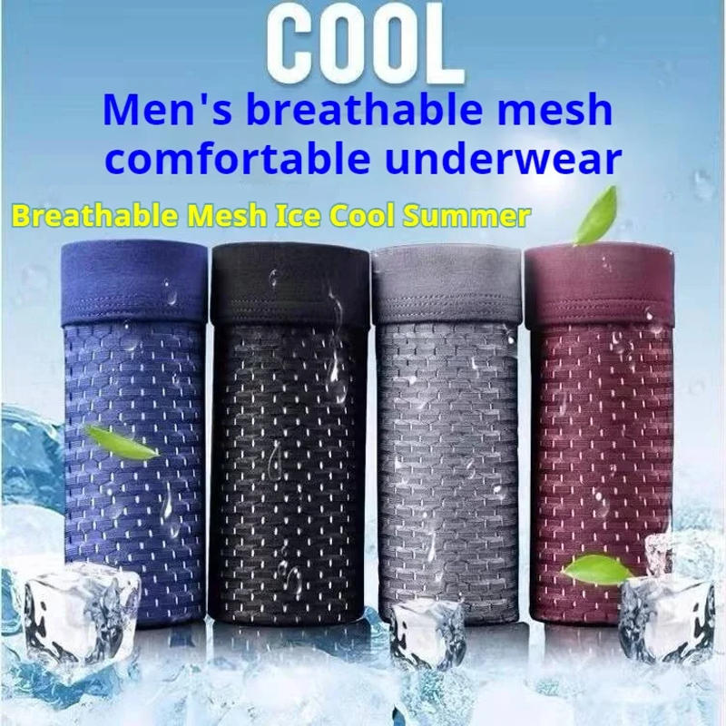 Description Picture 3 of item4pcs/lot Men's Underwear Men Boxer Shorts Ice Silk Mesh Boxershorts Plus Size Panties Summer Sexy Breathable Underpants 40-100KG