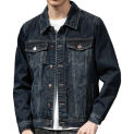 Single Breasted Coat Slim Fit Coat Korean Style Men's Denim Jacket with Multi Pockets Single-breasted Cardigan for Spring Fall