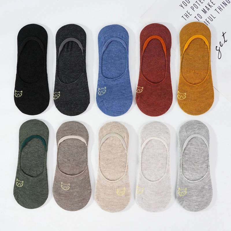 Description Picture 3 of item5 Pairs Summer Women Thin Invisible Boat Socks Set  Short Shallow Mouth Silicone Non Slip Embroidery Crew Cute Sock Slippers