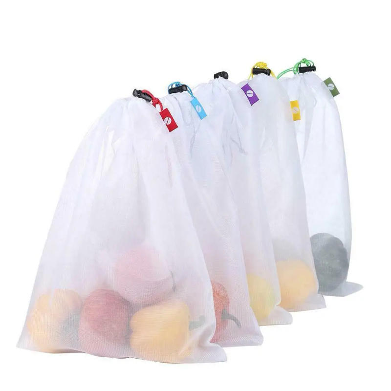 Description Picture 2 of item5pcs Fruit Vegetable Storage Mesh Bags Reusable Net Bags Kitchen Food Organizer Washable Toys Grocery Storage Packaging Bag