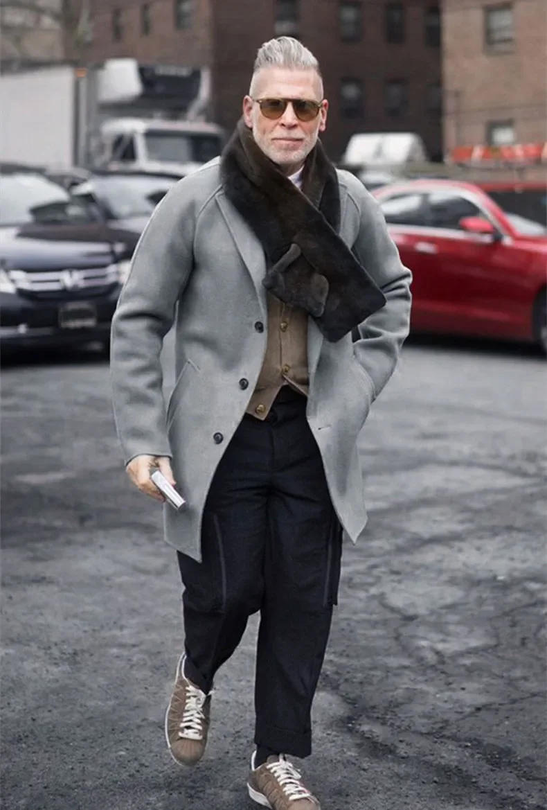 Description Picture 4 of itemCasual Mens Wool Coat Youth Suit Autumn and Winter New Trend Mens Solid Color Slim Woolen Coat