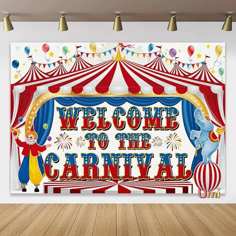 Description Picture 5 of itemCartoon Circus Red Tent Theme Party Backdrop Circus Carnival Background Newborn Baby Shower Children Birthday Banner Photo Gifts