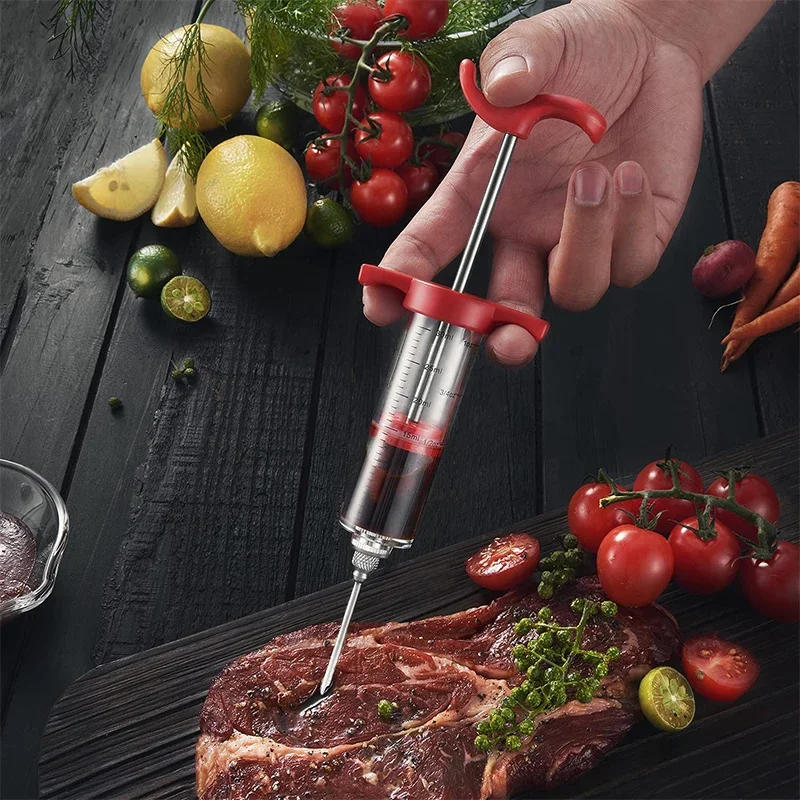 Description Picture 6 of item50ml Syringe/3 needles/cleaning brush BBQ Injector Cooking Meat Poultry Seasoning Marinade Stainless Steel Needle BBQ Injector