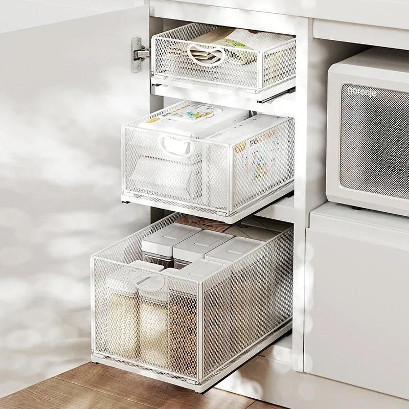 Description Picture 6 of itemKitchen Storage Box with Sliding Rail Pull-out Cabinet Storage Rack Spice Pantry Shelves Drawer Kitchen Organizer Basket