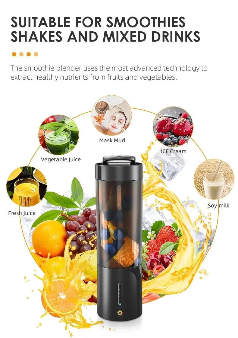 Description Picture 3 of itemIconic Brand Youpin Juicer Cup Portable Mixer Blender Fresh Juice Mixer Electric Wireless Charge Mini Fruit Mixers Juicer Blender New
