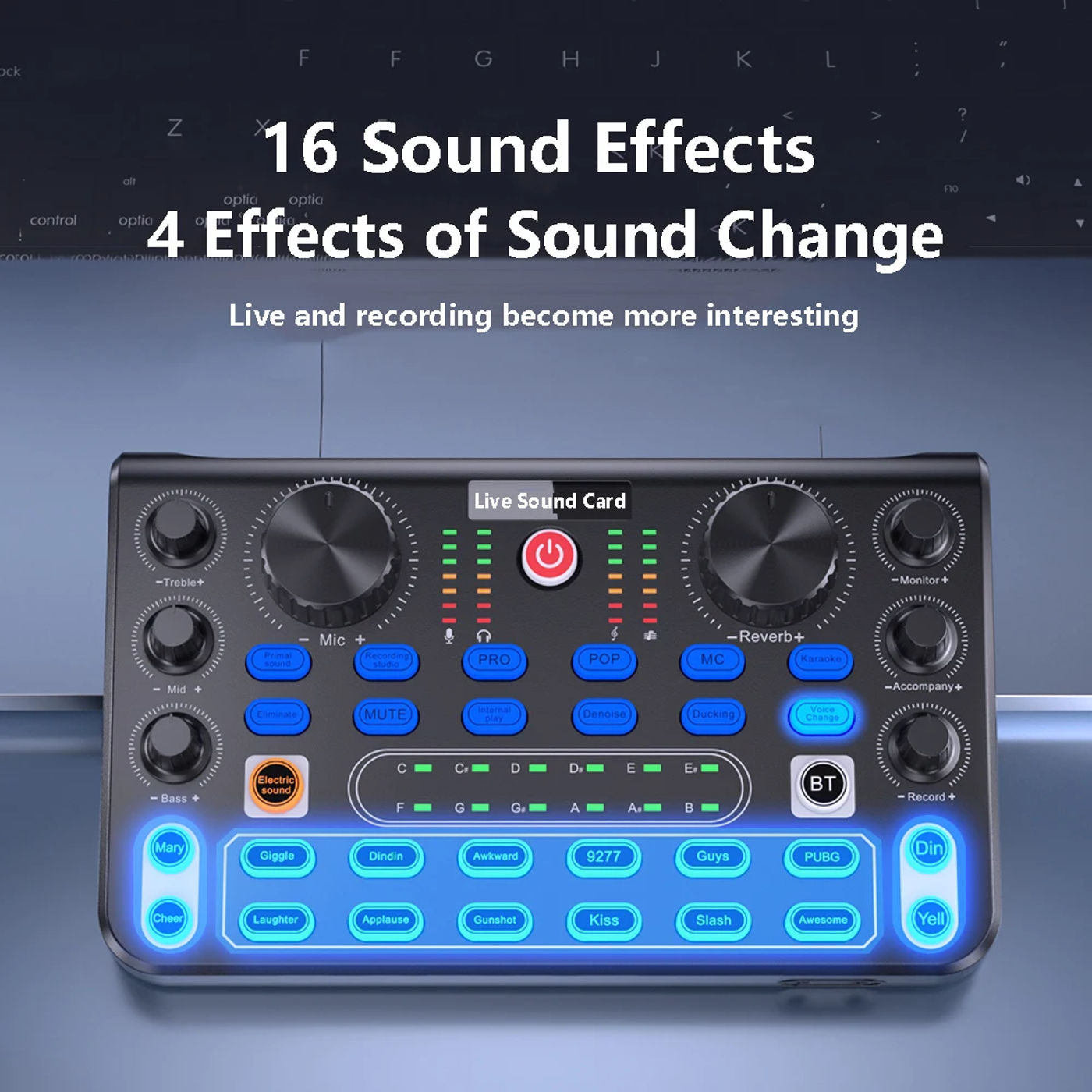 Description Picture 3 of itemSound Mixer Board Live Sound Card for Live Streaming Voice Changer Sound Card with Sound Effects,Audio Mixer for Music Recording