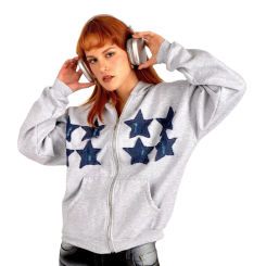 2024 Women's Gothic Zip Up Hoodies Long Sleeve Star Patchwork Oversized Sweatshirts Streetwear Tops