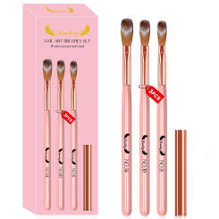 3PCS Acrylic Nail Brush Set - Size 8/10/14 Acrylic Nail Brushes for Acrylic Application, Pink Handle Professional Acrylic Powde