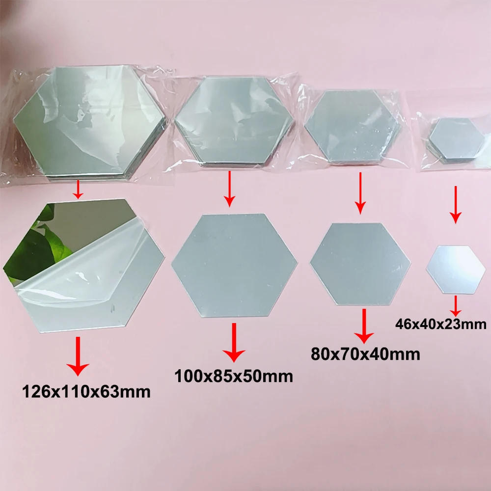 Description Picture 6 of item6/12Pcs Hexagon Acrylic Mirror Wall Stickers Home Decor DIY Removable Mirror Sticker Living-Room Decal Art Ornaments For Home